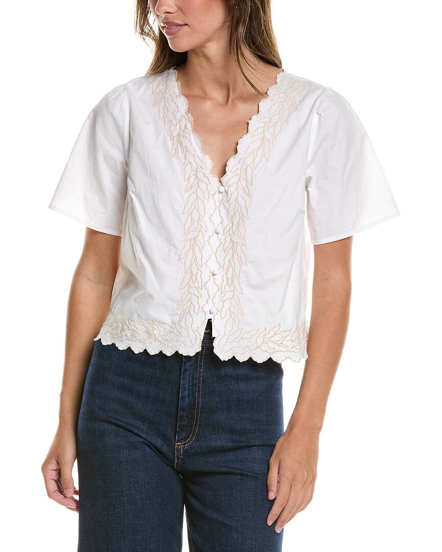 CeCe womens V Neck Embroidered Buttoned Top, xs, White - Walmart.com