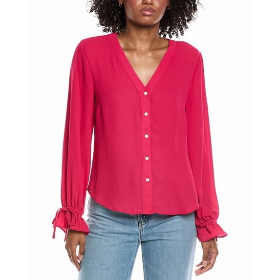 CeCe womens V-Neck Flounce Blouse, l, Red