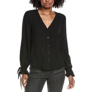CeCe womens V-Neck Flounce Blouse, xs, Black