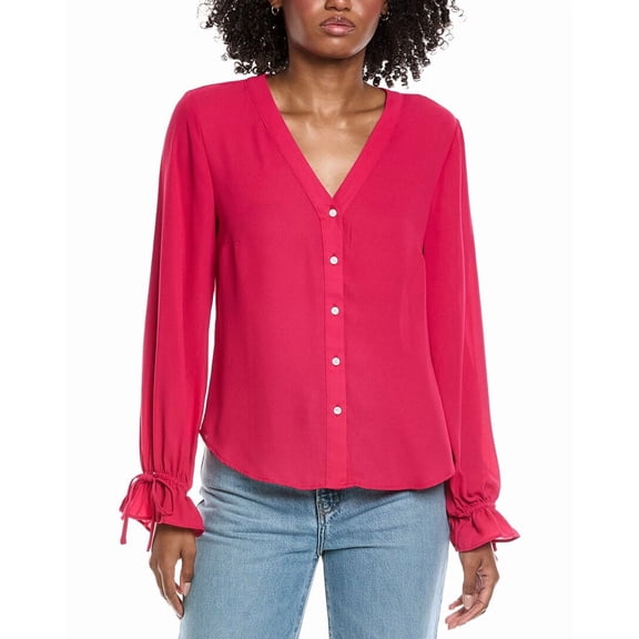 CeCe womens V-Neck Flounce Blouse, xs, Red