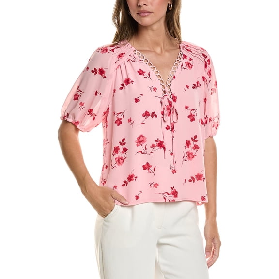 CeCe womens  V-Neck Pintuck Blouse, l, Red