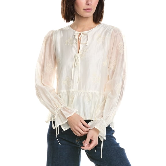 CeCe womens  V-Neck Ruffle Button Down Blouse, m, Ivory