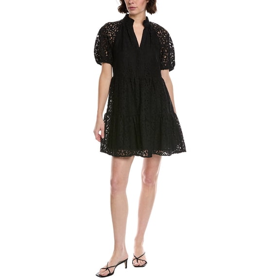 CeCe womens  V-Neck Tiered Babydoll Dress, l, Black