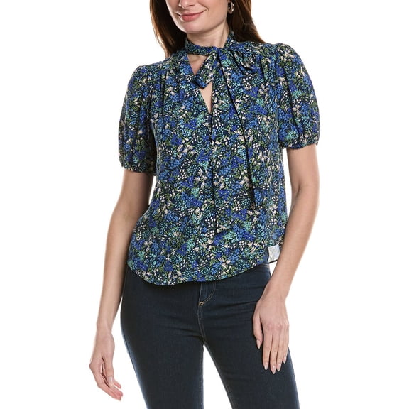 CeCe womens V-neck Shirred Blouse, s, Navy