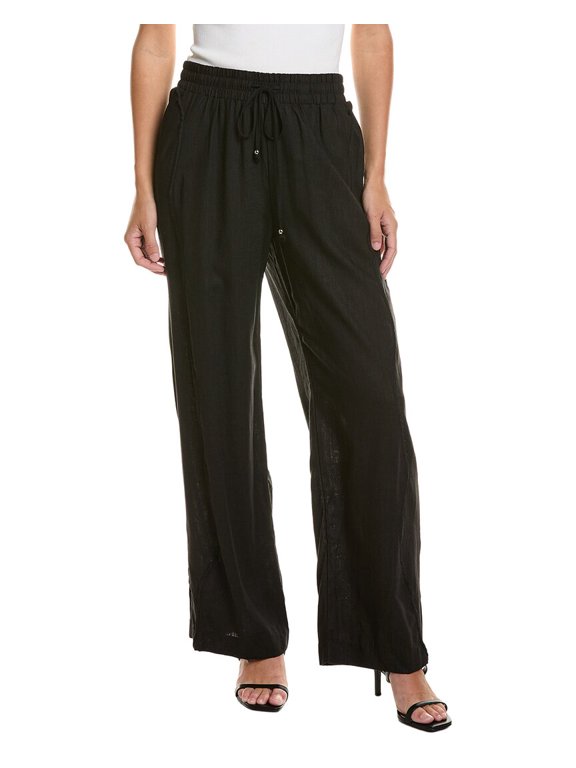 womens Wavy Tapered Linen-Blend Pant, l, Black
