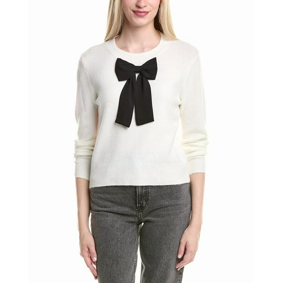 CeCe womens Woven Bow Sweater, s, White
