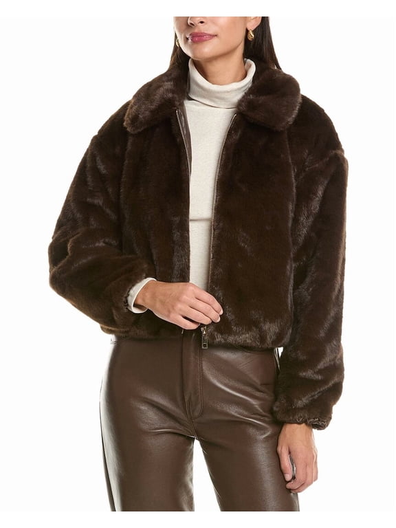 womens Zip Front Short Blouson Jacket, m, Brown