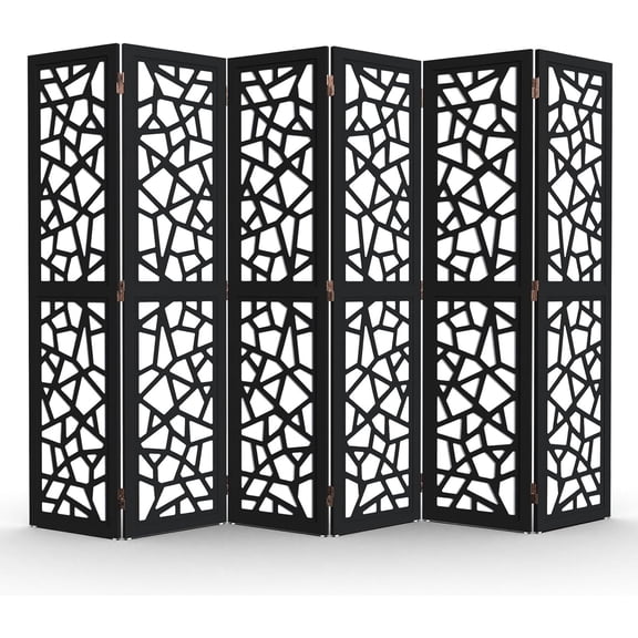 CeXuanTer70'' H Room Divider, Non-Woven Fabric Privacy Screen, Indoor Partition Wall Dividers, Freestanding Hinged Space Separator with Modern Unique Pattern (Black, 6 Panel)