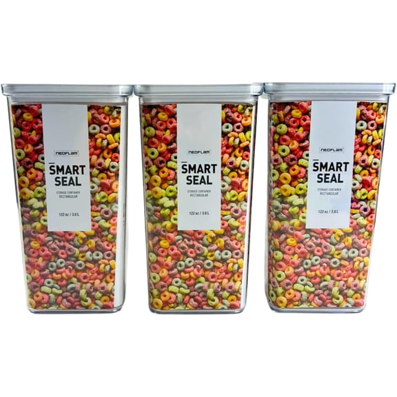 CeXuanTerAirtight Smart Seal Food Storage Container (Set of 3) | Crystal Clear Body | Modular, Stackable, Nestable Design | Easy to Clean, BPA Free (3.6L, Rectangular)