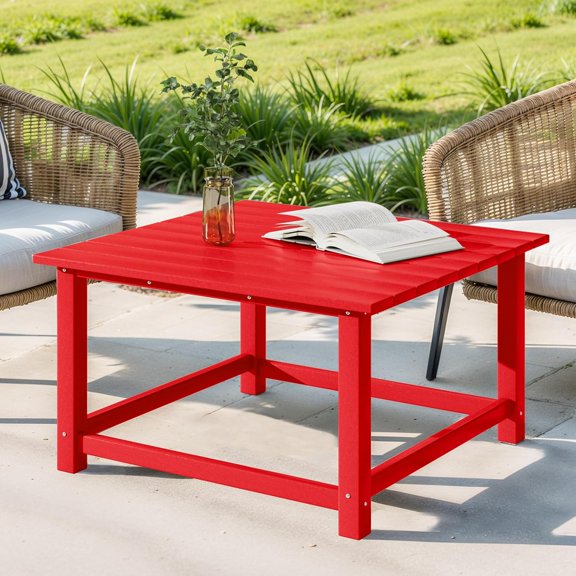 CeXuanTerPatio Conversation Table, Tatio Accent HDPE Outdoor Weather Resistant, Square Outdoor Porch Balcony Patio Drink Table for Outside, Pool, Backyard, Red