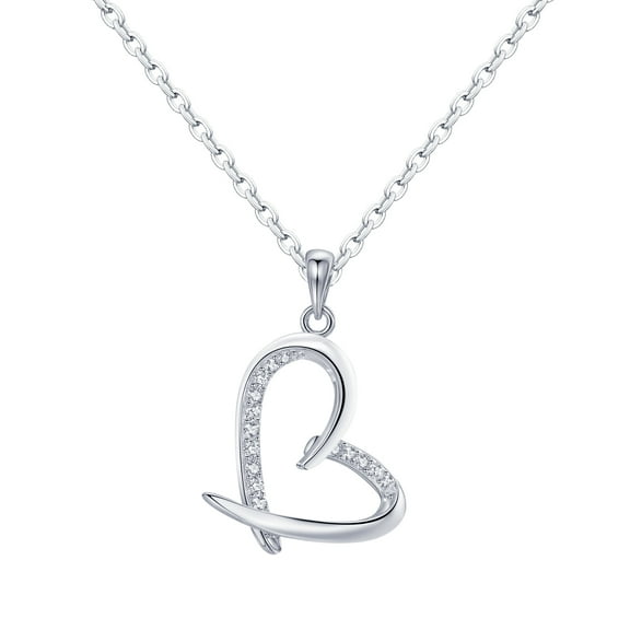 CeaKIev S925 Sterling Silver with White Gold Plating Heart Necklace for Women, CZ Love Pendant Jewelry Gift (Silver)