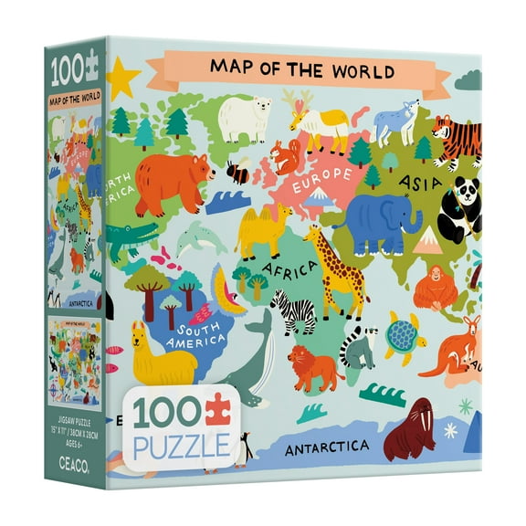 Ceaco 100 Piece Animal Map (Lauren Radley) Interlocking Jigsaw Puzzle