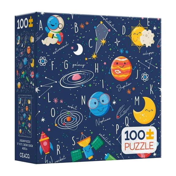 Ceaco 100 Piece Space Friends (Andrea Jasid Grassi) Interlocking Jigsaw Puzzle