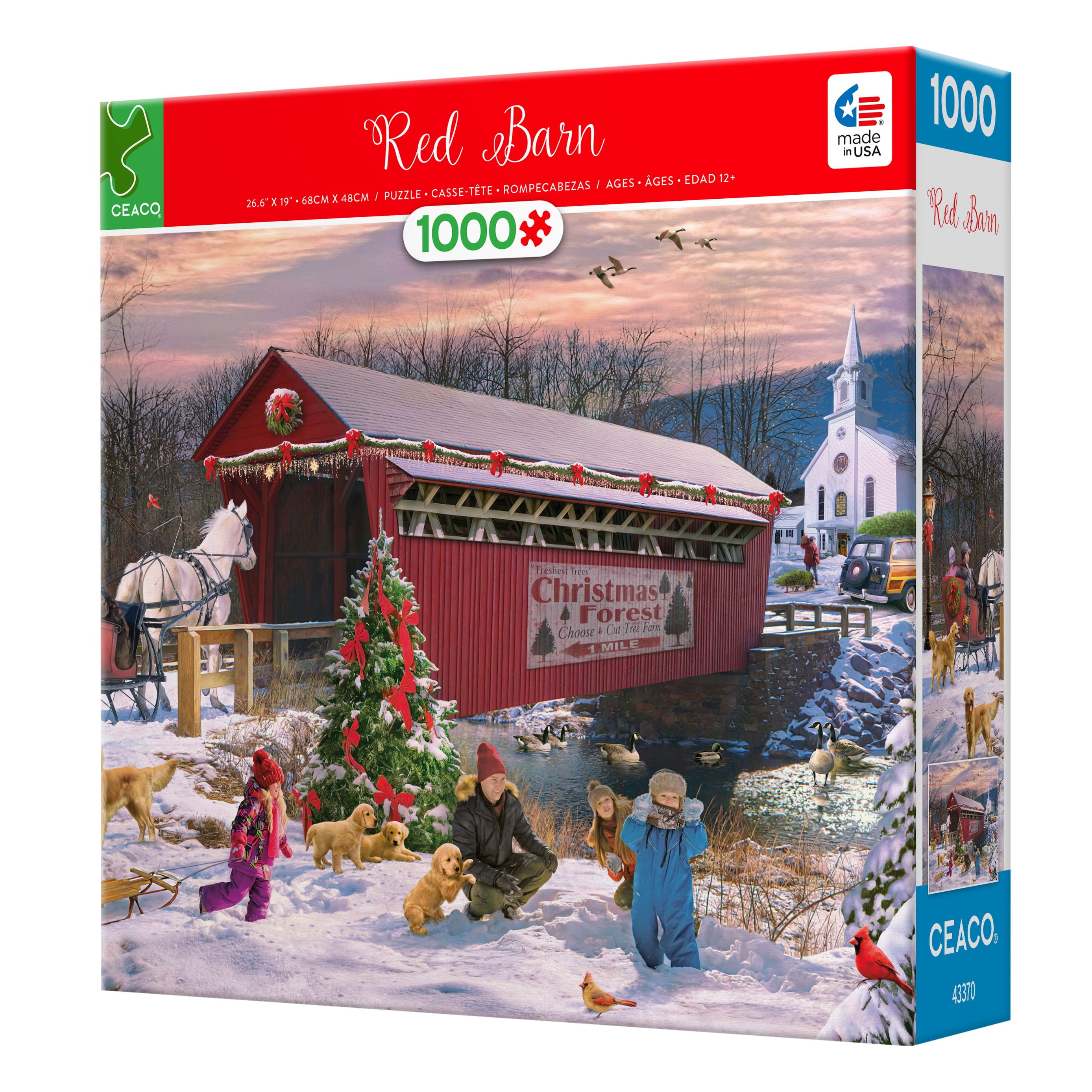 Ceaco 1000-Piece Classic Christmas Red Barn Interlocking Jigsaw Puzzle