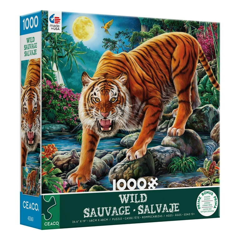 Ceaco 1000 Piece Wild Night Tigers Interlocking Jigsaw Puzzle