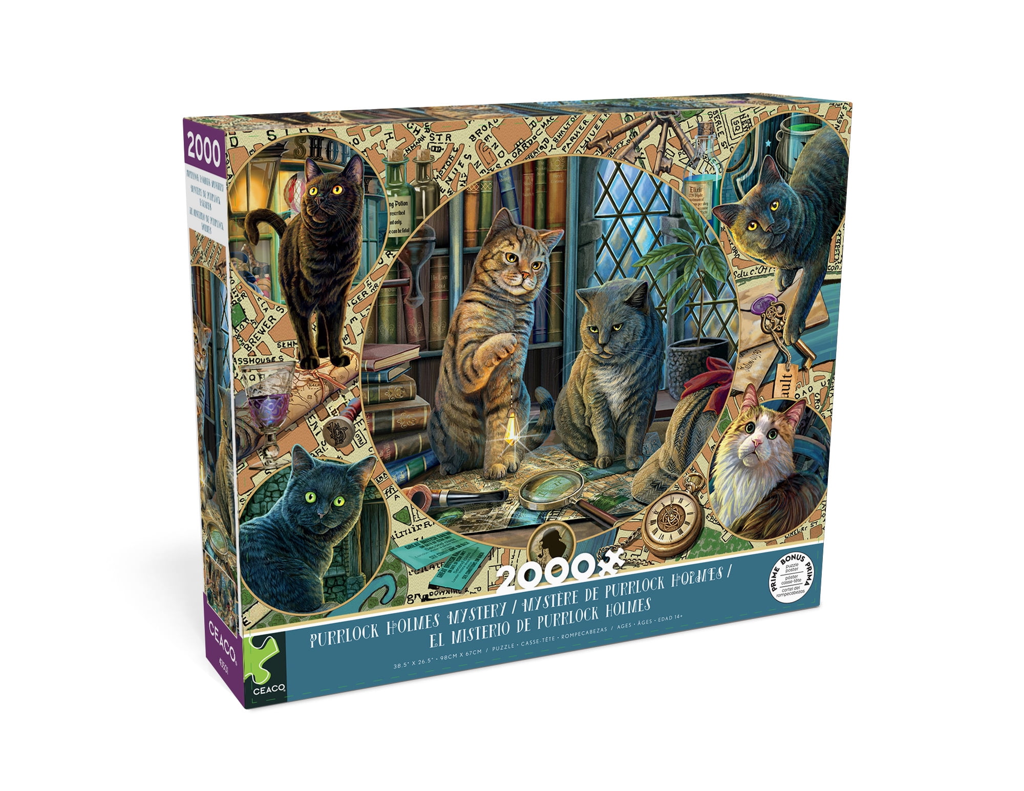 Ceaco 2000 Piece Purrlock Holmes Mystery (Lisa Parker) Interlocking Jigsaw Puzzle