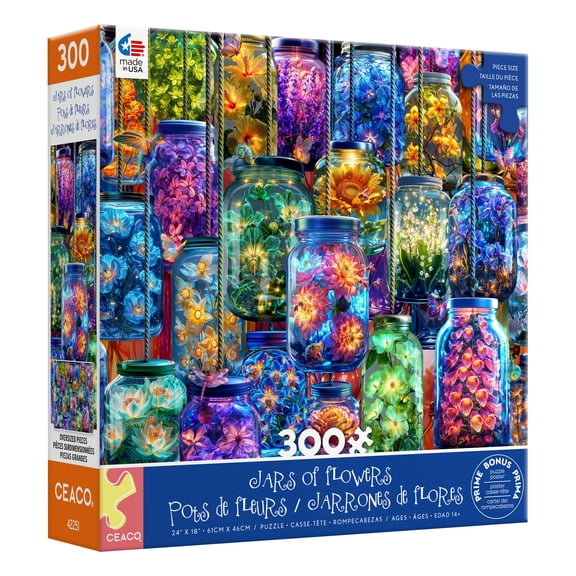Ceaco 300 Piece Jars of Flowers (Jessica White) Interlocking Jigsaw Puzzle