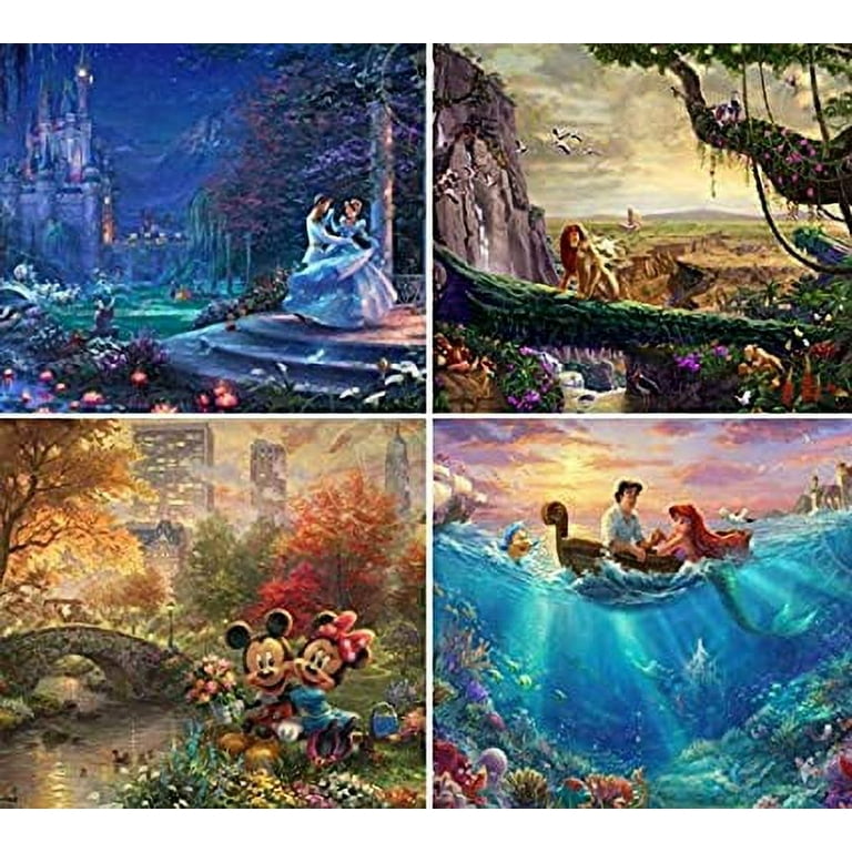 Ceaco (4) 500 Piece Thomas Kinkade - Disney Dreams 4 in 1 Multipack Jigsaw  Puzzle - Cinderella, The Lion King, Mickey and Minnie Mouse, and The Little