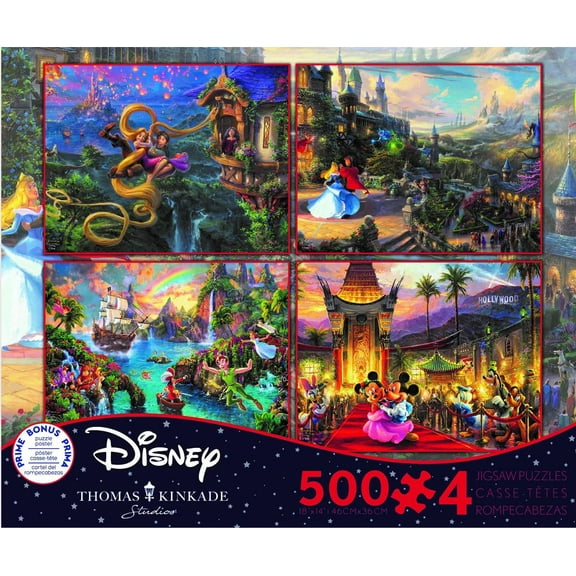 Ceaco 4 in 1 Multipack Thomas Kinkade The Disney Collection Interlocking Jigsaw Puzzle