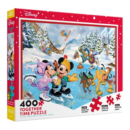 Ceaco 400-Piece Disney Holiday Together Time Mickey & Minnie Skating Interlocking Jigsaw Puzzle