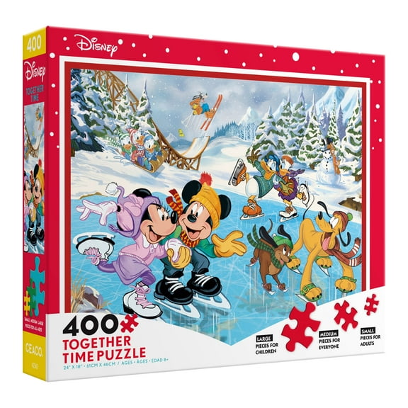 Ceaco 400-Piece Disney Holiday Together Time Mickey & Minnie Skating Interlocking Jigsaw Puzzle