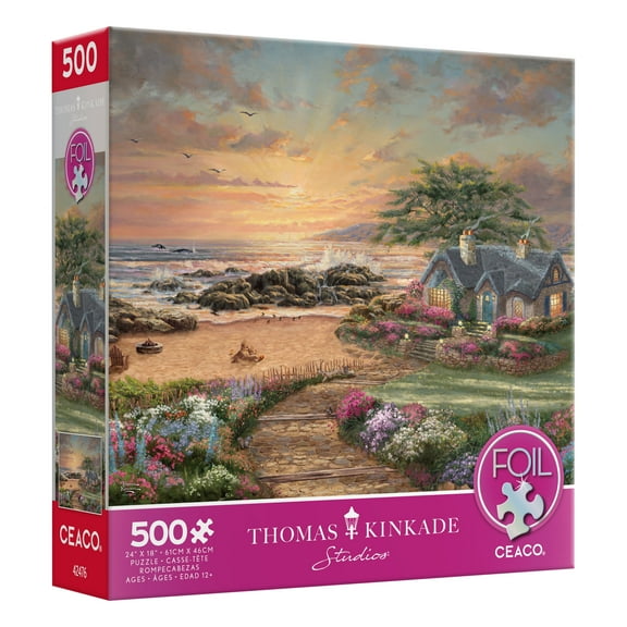 Ceaco 500 Piece Foil Thomas Kinkade Seaside Cottage Interlocking Jigsaw Puzzle