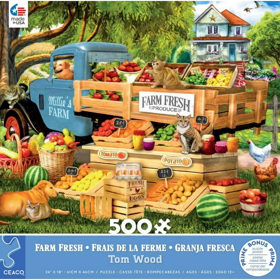 Ceaco 500 Piece Tom Wood Land of the Free Farm Fresh Interlocking Jigsaw Puzzle