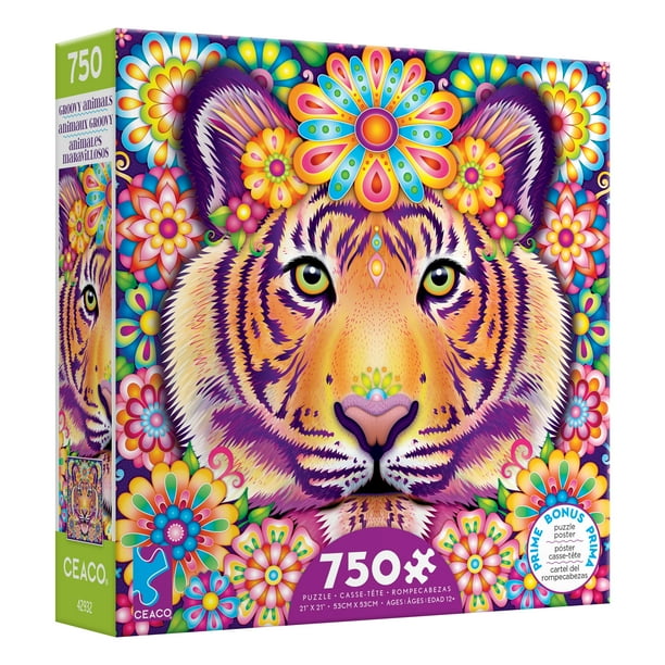 Ceaco 750-Piece Groovy Animals Tiger Interlocking Jigsaw Puzzle ...