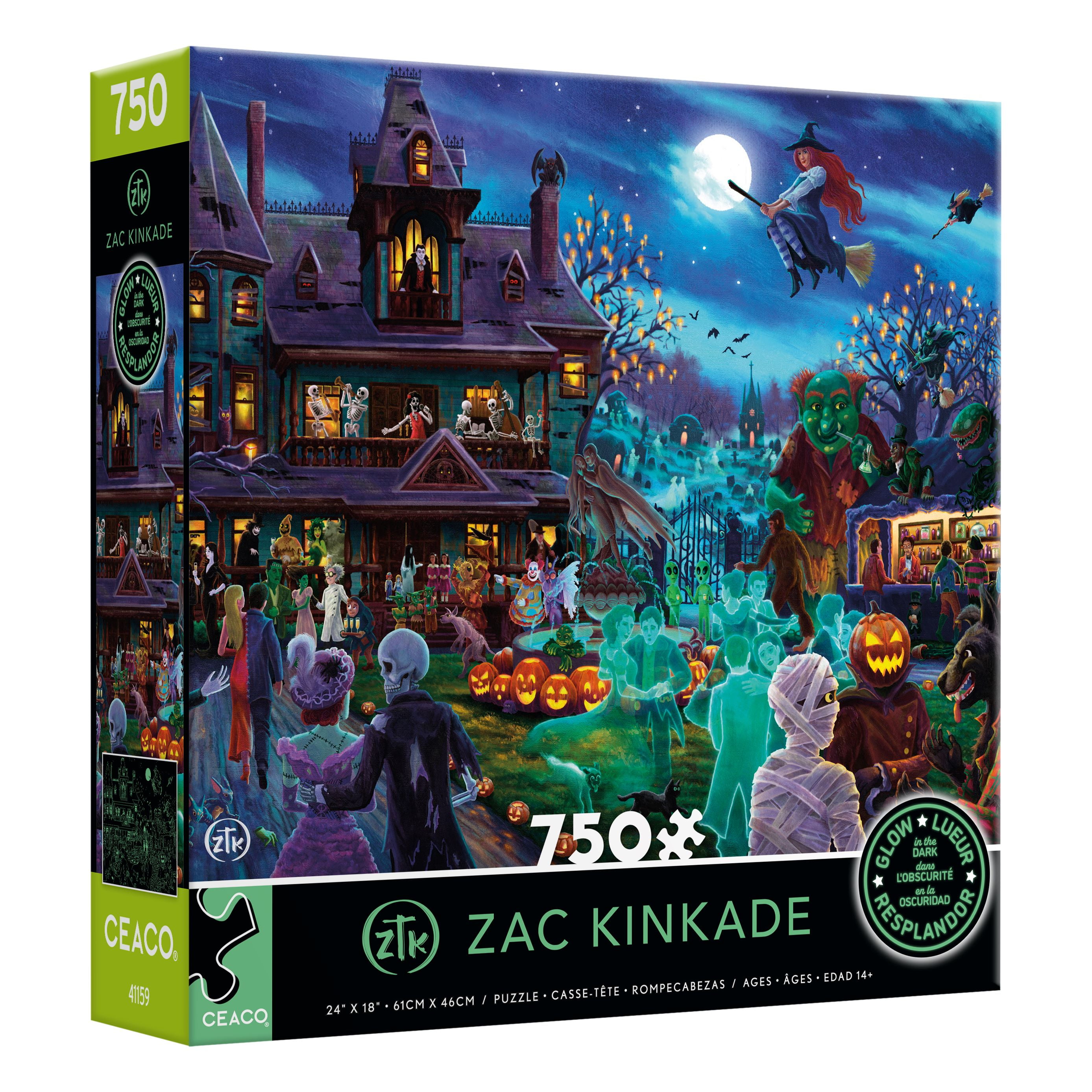 Ceaco A Ghoulish Gathering Glow (Zak Kinkade) 750 Piece Interlocking Jigsaw Puzzle