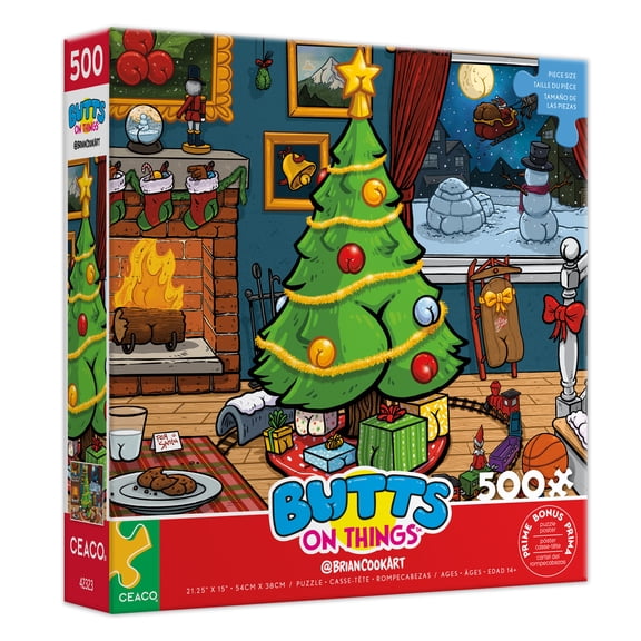 Ceaco Brian Cook Butts on Things Christmas 500-PC Interlocking Jigsaw Puzzle for Adults Ages 14+