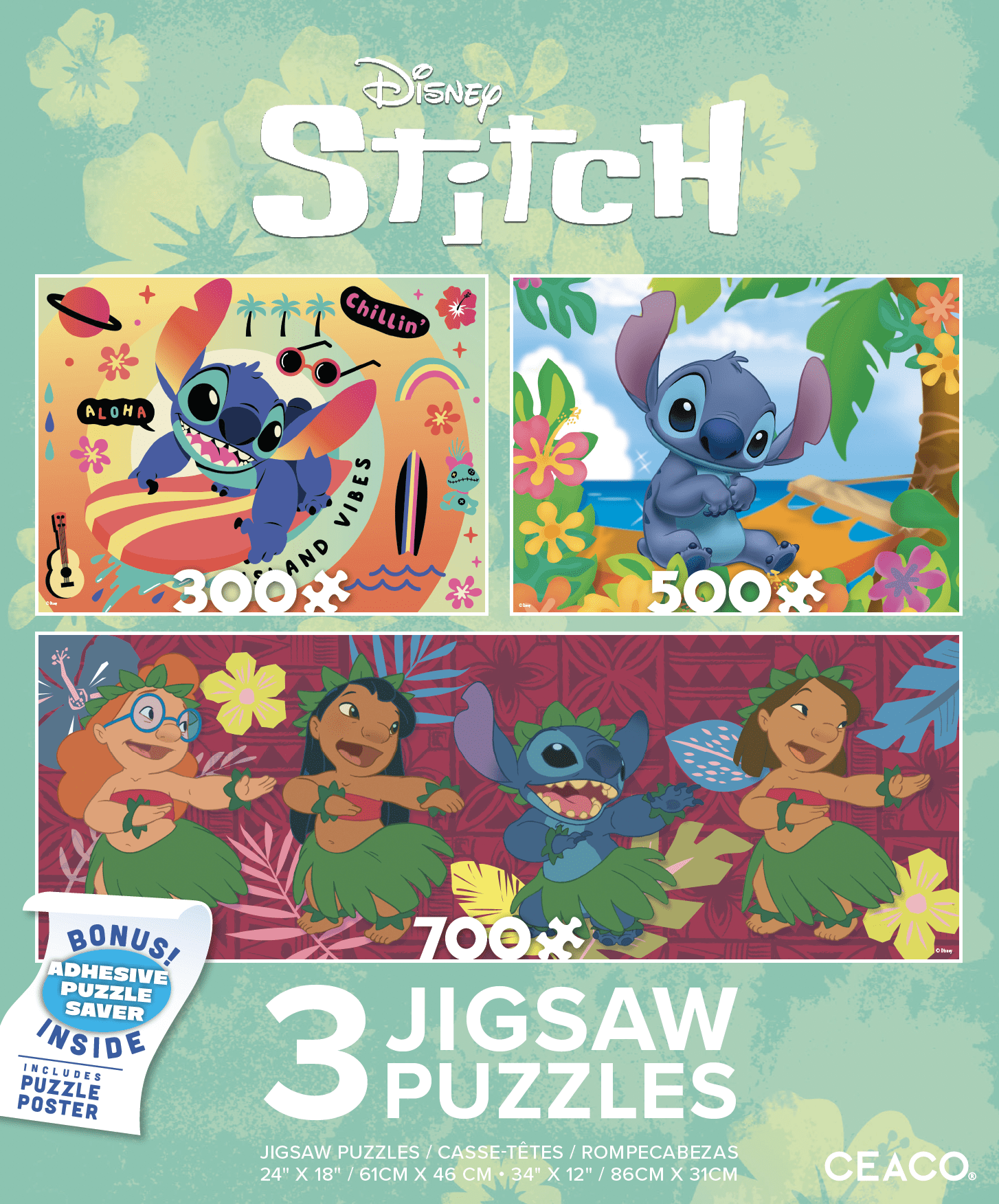 Ceaco Disney Lilo and Stitch Three Interlocking Jigsaw Puzzles