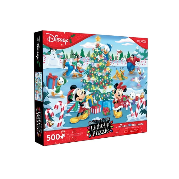 Ceaco Disney Mickey and Friends Holiday Magic Light Up 500-Piece Interlocking Jigsaw Puzzle