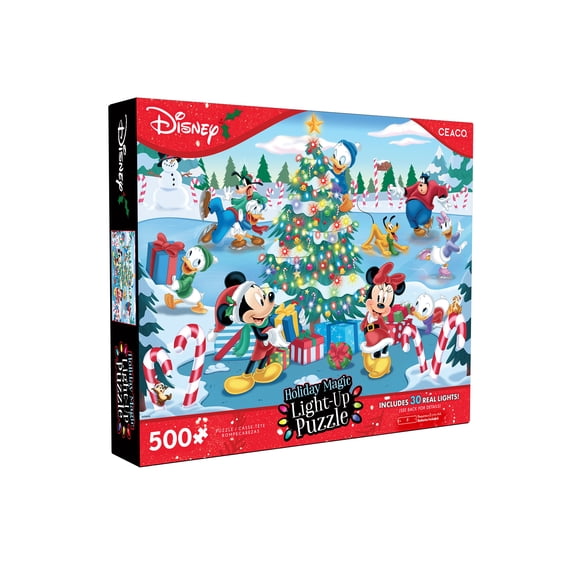 Ceaco Disney Mickey and Friends Holiday Magic Light Up 500-Piece Interlocking Jigsaw Puzzle