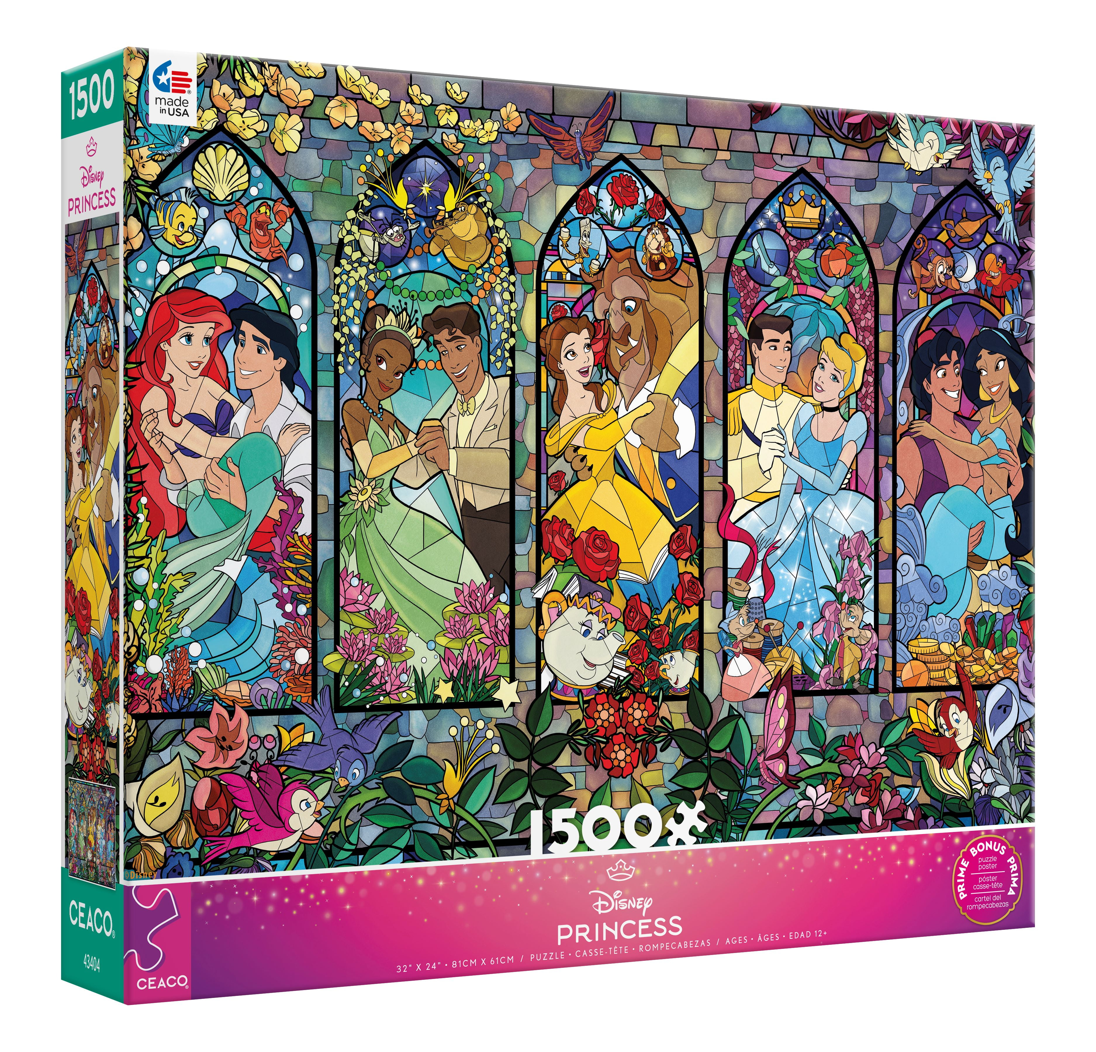 Ceaco Disney Princess Castle Royal Windows 1500 Piece Interlocking Jigsaw Puzzle