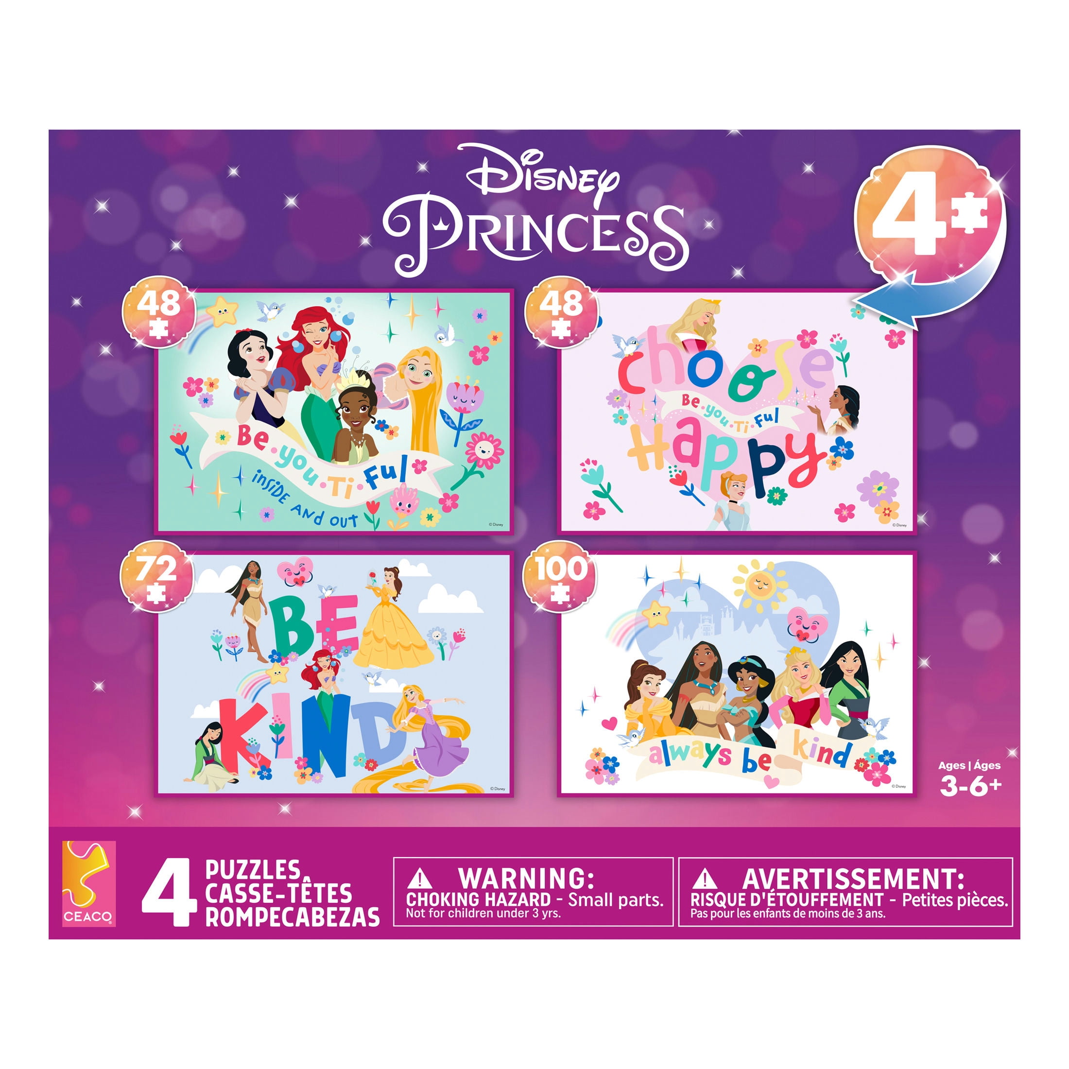 Ceaco Disney Princess Kids 4-in-1 Multipack Interlocking Jigsaw Puzzles for Children Ages 6+