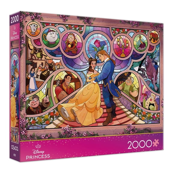 Ceaco Disney Stained Glass Beauty and the Beast 2000-Piece Interlocking Jigsaw Puzzle for Children Ages 14+