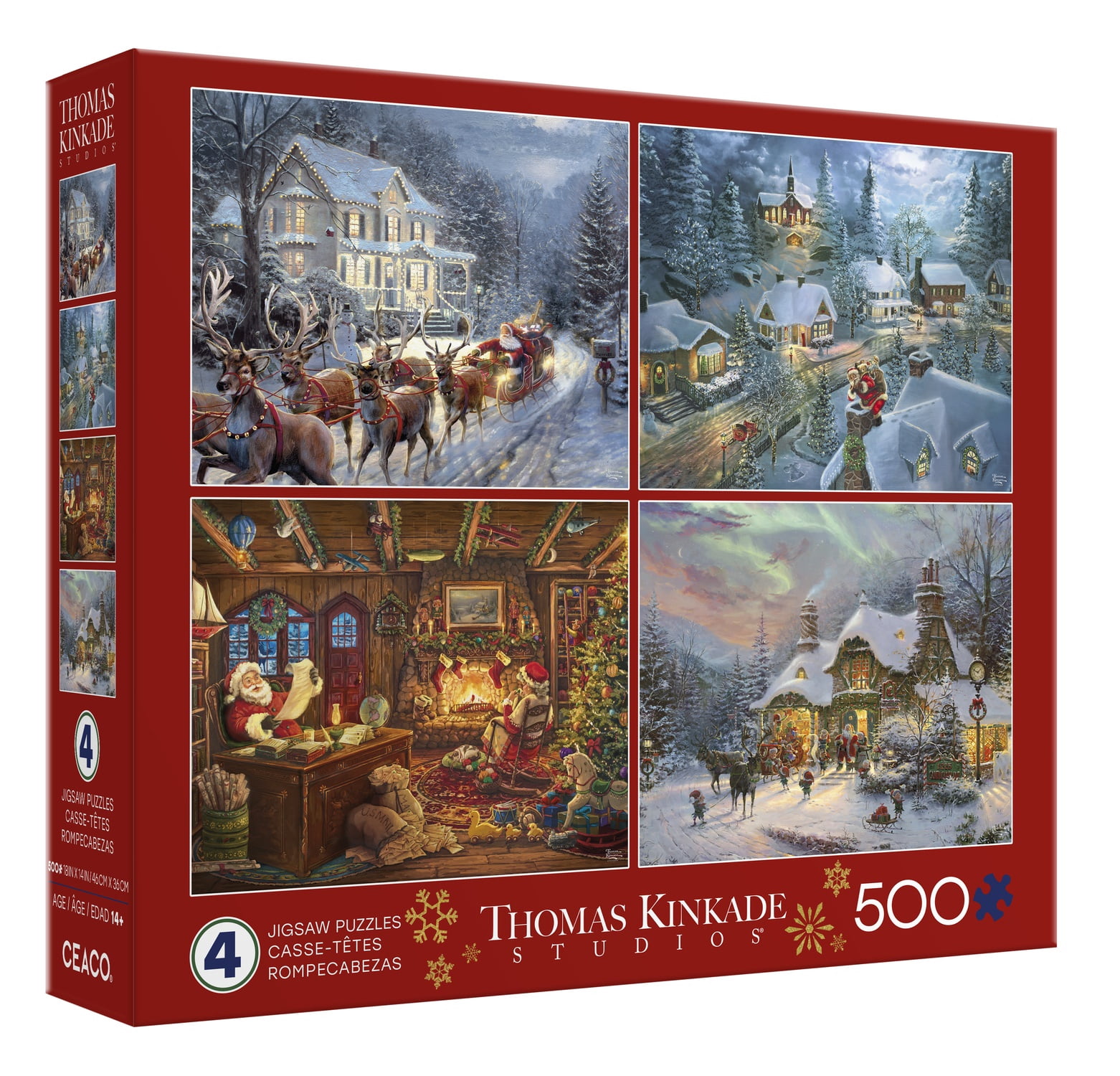 Ceaco Disney Thomas Kinkade Holiday Multipack Puzzles 4 Pack Interlocking Jigsaw Puzzle for Adults Ages 14+