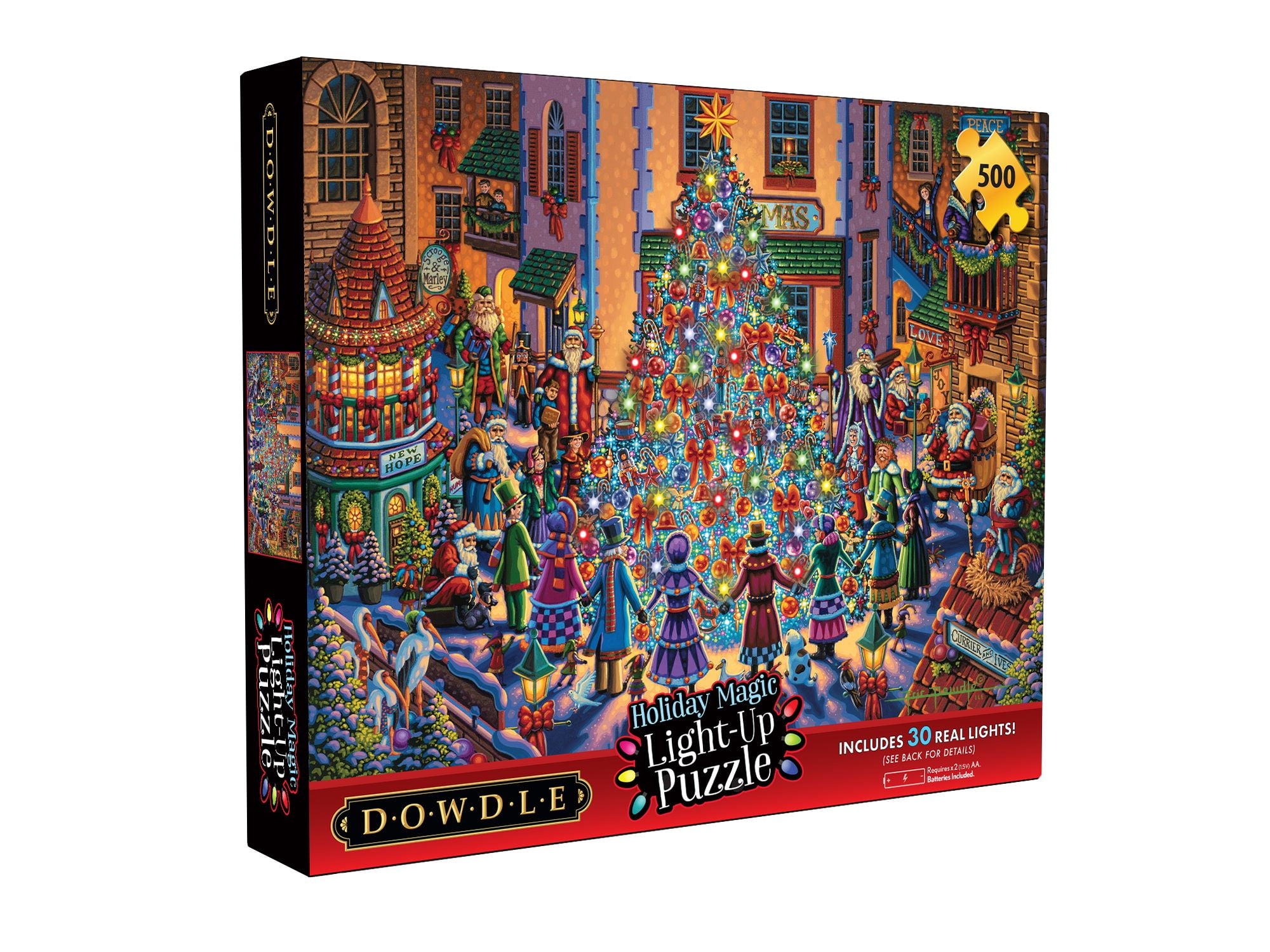 Ceaco Dowdle Spirit of Christmas Holiday Magic Light Up 500-Piece Interlocking Jigsaw Puzzle for Adults Ages 14+