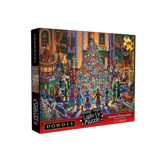 Ceaco Dowdle Spirit of Christmas Holiday Magic Light Up 500-Piece Interlocking Jigsaw Puzzle for Adults Ages 14+
