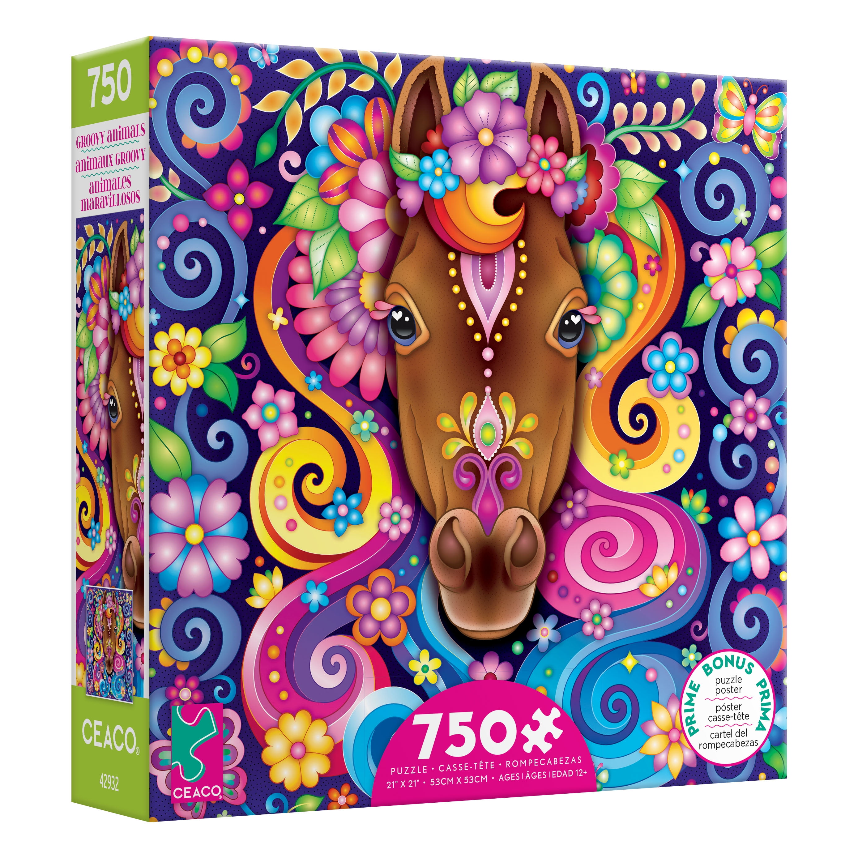 Ceaco Groovy Animals Horse 750 Piece Colorful Jigsaw Puzzle with