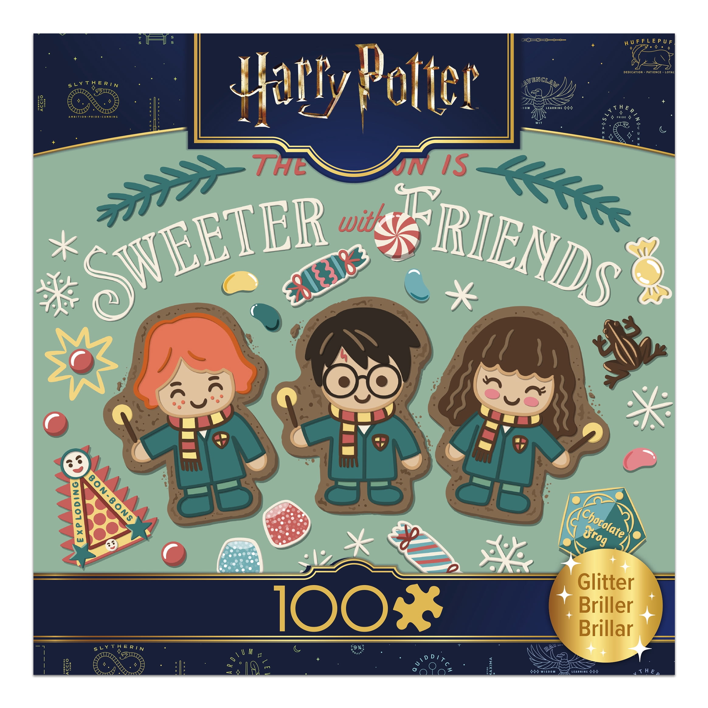 Ceaco Harry Potter The Season is Sweeter with Friends Glitter 100-Piece Interlocking Jigsaw Puzzle for Children Ages 6+