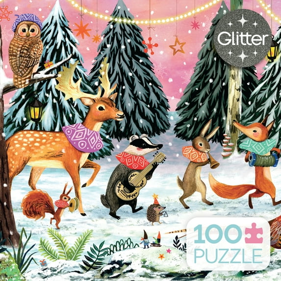 Ceaco Holiday 100 Piece Holiday Woodland Parade Glitter (Miriam Bos) Interlocking Jigsaw Puzzle