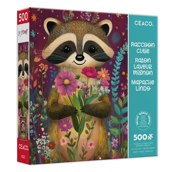 Ceaco JK Stewart Durwaigh Raccoon Cutie 500-Piece Interlocking Jigsaw Puzzle for Children Ages 14+