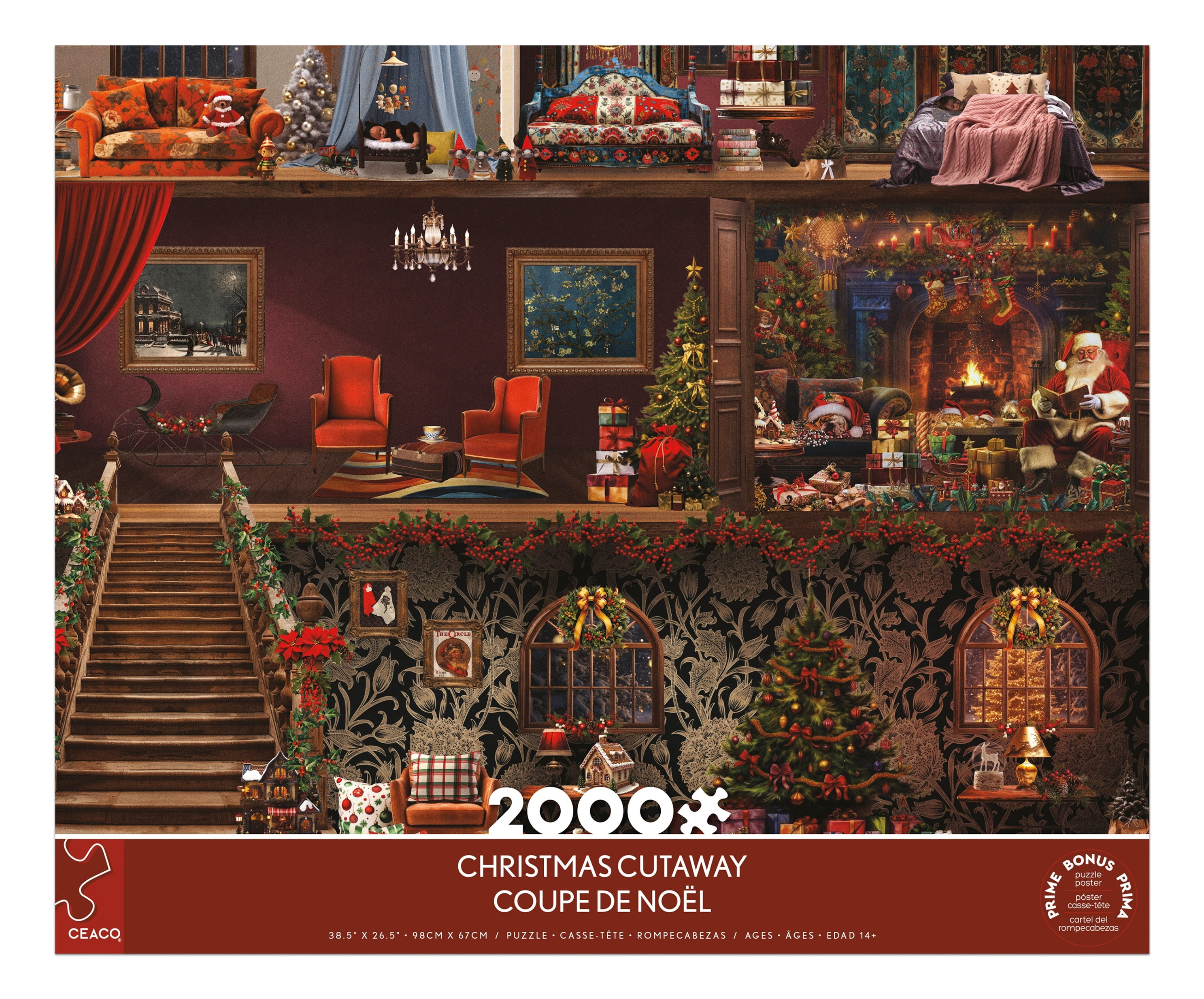 Ceaco Jena DellaGrottaglia Christmas Cutaway 2000-Piece Interlocking Jigsaw Puzzle for Adults Ages 14+