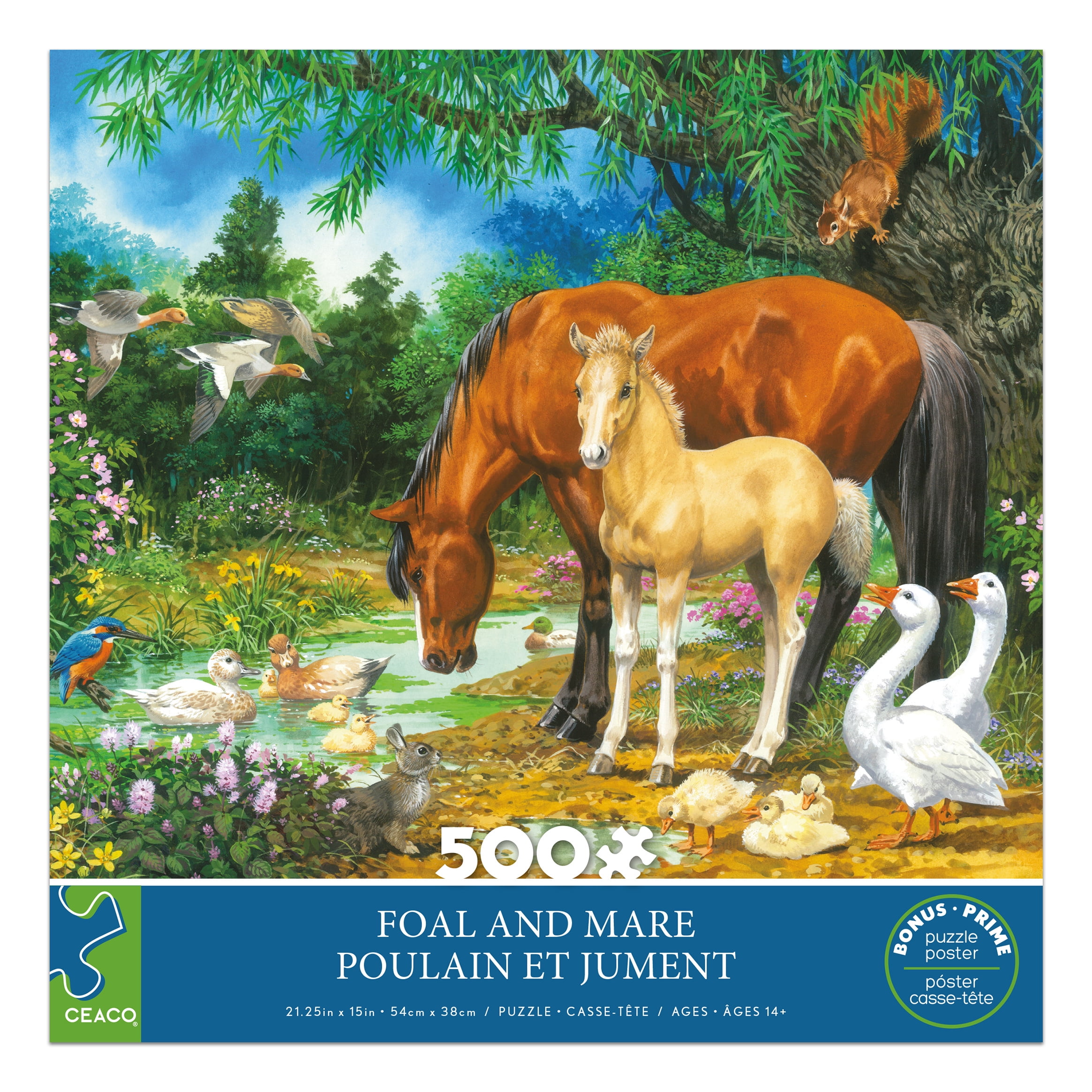 Ceaco John Francis Foal and Mare 500-Piece Interlocking Jigsaw Puzzle for Adults Ages 14+