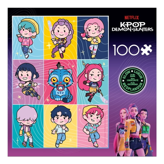 Ceaco KPop Demon Hunters Chibi Collage Glow 100-Piece Interlocking Jigsaw Puzzle for Children Ages 6+