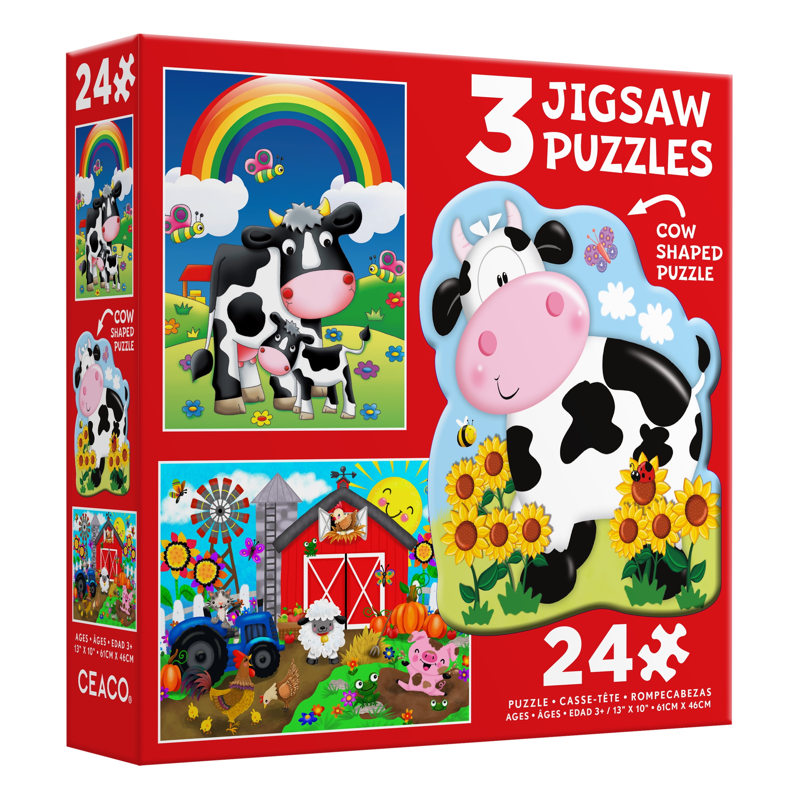 Ceaco Kids 3 in 1 Puzzles Farm Animals Three 24 Piece