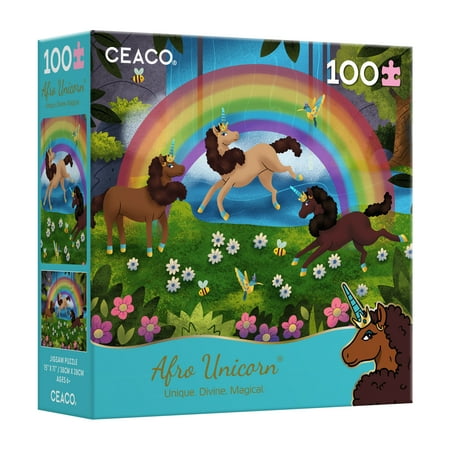 Ceaco - Kids - Afro Unicorn - Unicorn Magic - 100pc Piece Interlocking Jigsaw Puzzle