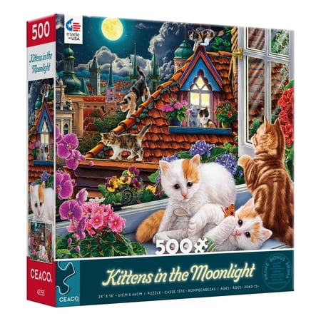 Ceaco Kittens in the Moonlight (Image World) Kevin Whitlark 500 Piece Interlocking Jigsaw Puzzle