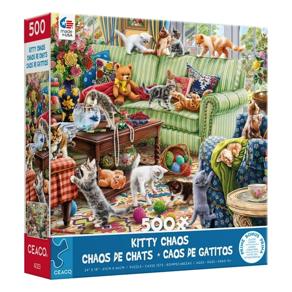 Ceaco Kitty Chaos (Image World) Sarah Wong 500 Piece Interlocking Jigsaw Puzzle